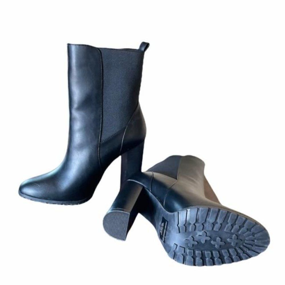 French Connection Jenna Black Vegan Leather Block Heel Chelsea Boots Womens 10